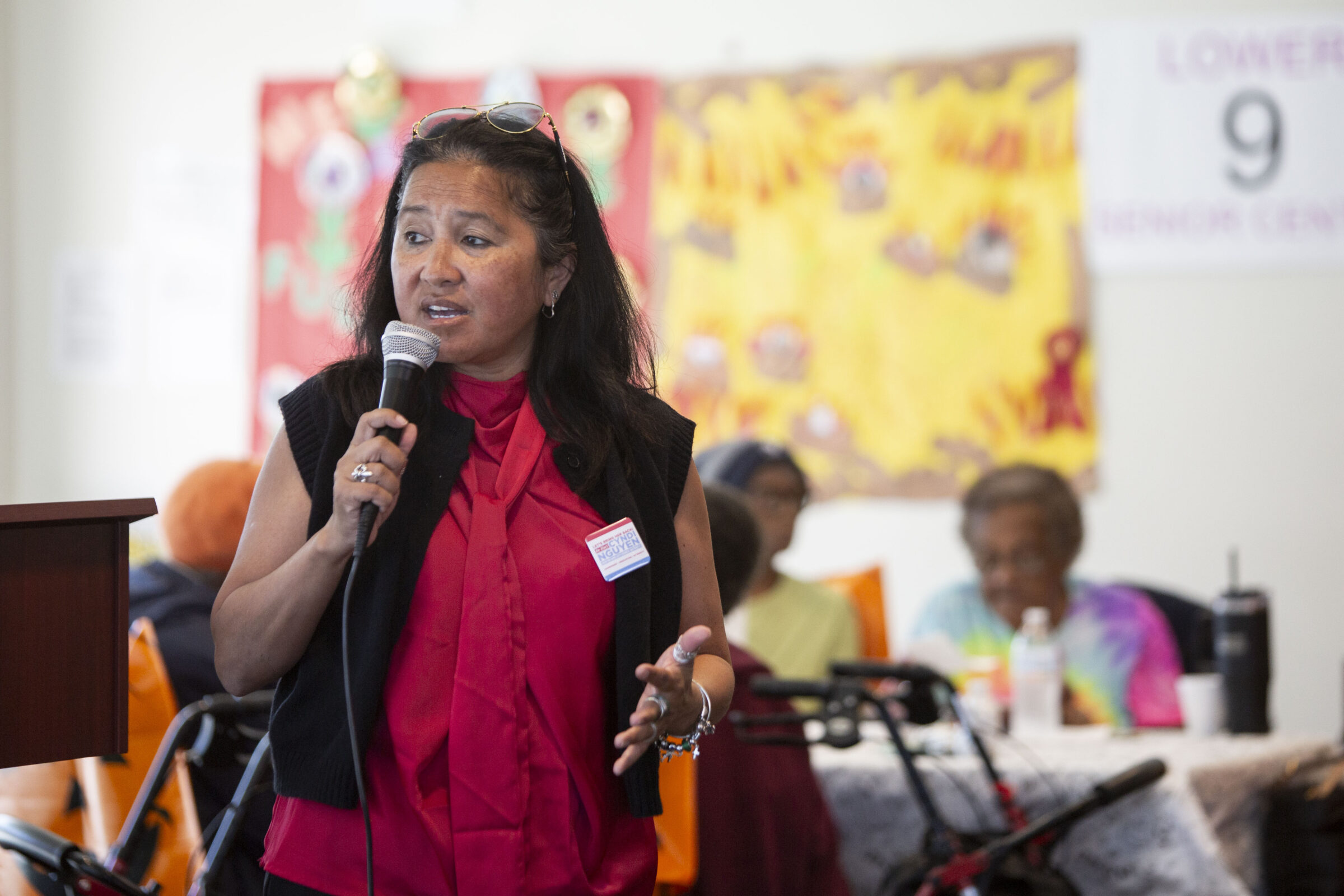 City Council District E candidate Cyndi Nguyen speaks at the Andrew P. Sanchez & Copelin-Byrd Multi-Service Center senior center in the Lower 9th Ward on October 28, 2025.